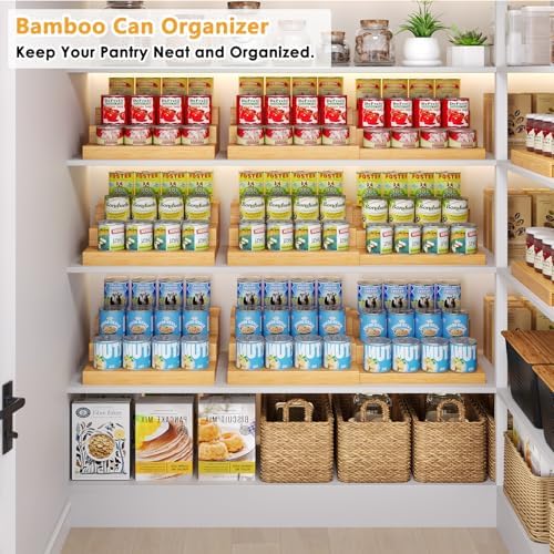 2-Pack Expandable Bamboo Can Organizer for Pantry Display, Holds 48 Cans