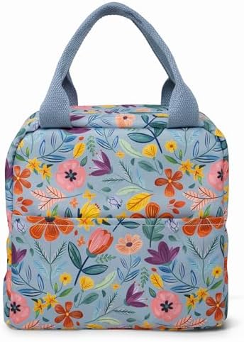 Steel Mill & Co Insulated Lunch Tote Bag for Women, Large Capacity Cooler Lunch Box, Cute Lunch Bag for Adults, Mini Cooler with Zipper Closure, Pockets, and Sturdy Handles (Folk Floral Multi)