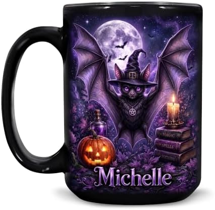 Hyturtle Personalized Halloween Bat Mug, Custom Name Gift for Women