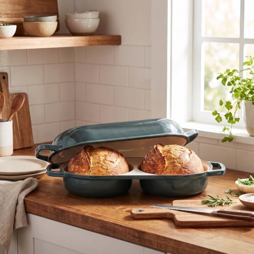 EDGING CASTING Enameled Cast Iron Double Bread Dutch Oven, Slateblue