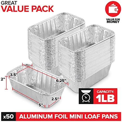 Stock Your Home Aluminum Pans Mini Loaf Pans (50 Pack) 1 Lb Aluminum Foil Tin Pans, Small Loaf Pans – 1 Pound Disposable Baking Pans Perfect for Baking Cakes, Bread Loaves - 6 x 3.5 x 2