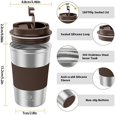 CS COSDDI 12 oz Coffee mug - Stainless Steel Coffee Cup with Leakproof Lid