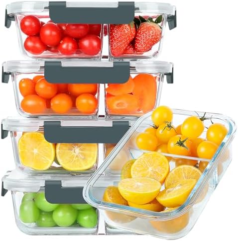 KOMUEE 30 oz 5 Pack Glass Meal Prep Containers 2 Compartments