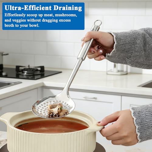 Berglander Kitchen Skimmer Slotted Spoons for Straining 2 pcs 13", Stainless Steel Kitchen Spider Strainer Ladle Spoon for Straining Pasta/Cooking/Frying/Noodle, Metal Kitchen Utensils Pasta Spoon