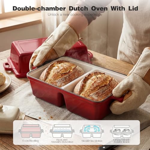 Double Dutch Oven for Sourdough Bread Baking, Enameled Cast Iron Dutch Oven