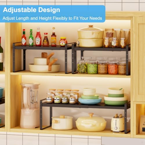 Expandable Kitchen Cabinet Shelf Organizer, Stackable Metal Storage Shelves