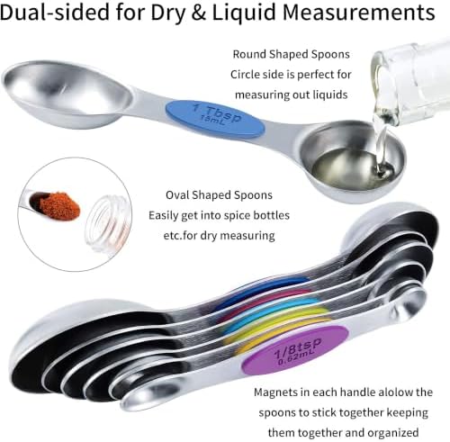 TILUCK measuring cups and magnetic measuring spoons set, stainless steel measuring cups, 6 double-sided stainless steel measuring spoons & 1 leveler (14)
