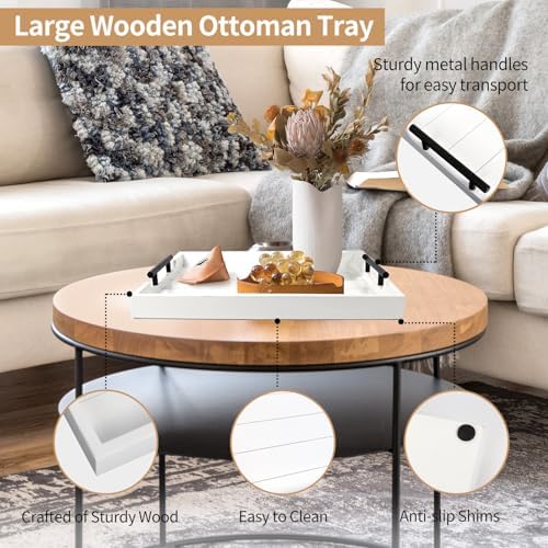SXNOWS Wood Serving Tray with 2 Sets of Handles,White