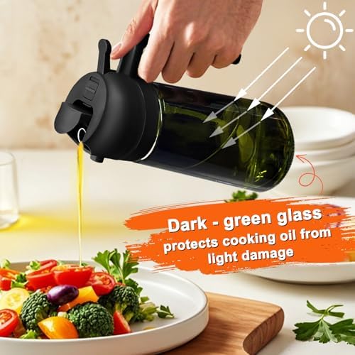 Olive Oil Sprayer for Cooking, 16oz Glass 2 in 1 Oil Dispenser Bottle
