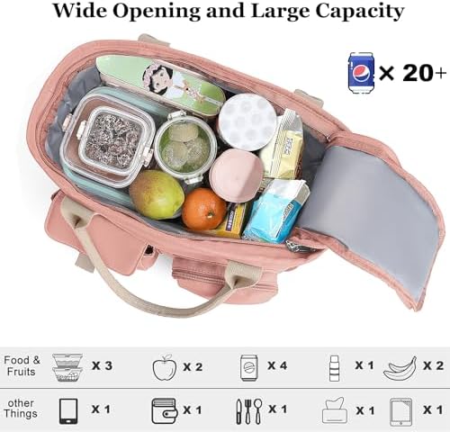 Hafmall Large Lunch Box for Adults, Insulated Lunch Bag, Wide Opening, Pink