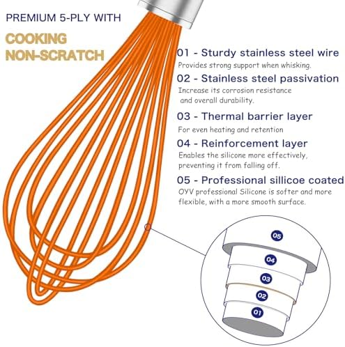 OYV Orange Silicone Whisk Set of 3, 8/10/12 Inch, Non-Scratch
