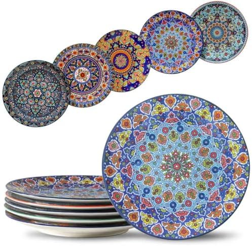 glowworm Dinner Plates, 10.5 Inch Ceramic Plates Set of 6, Bohemian