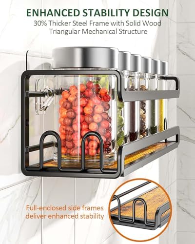 Doakhirmit Wall Mounted Spice Rack,Wooden Spice Holder Black,6 Pack