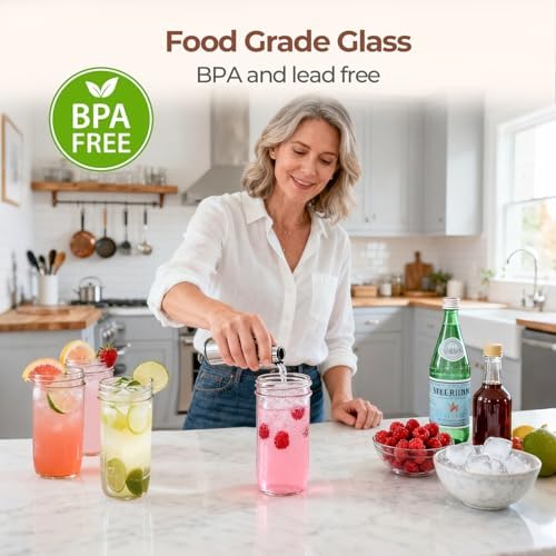ComSaf 24 oz Wide Mouth Mason Jars 6 Pack, Tall Glass Jars with Lids