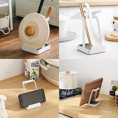 NiHome Versatile Pot Lid Ladle Holder Multipurpose Spatula Pad Book Cutting Board Spoon Rest Kitchen Utensils Drip Tray Washable Durable Stable Tack-Free Installation (White)