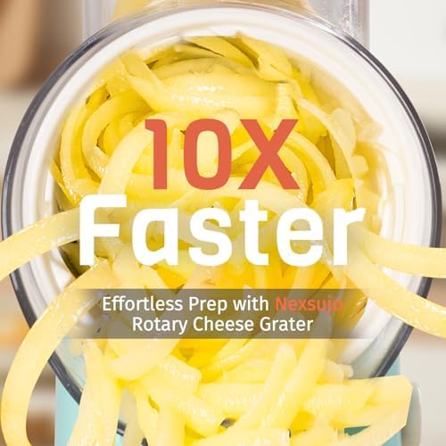 5-in-1 Rotary Cheese Grater Hand Crank, Vegetable Slicer Shredder with 5 Interchangeable Blades, Graters for Kitchen, Safe Kitchen Tool for Cheese, Nuts, Chocolate, Blue