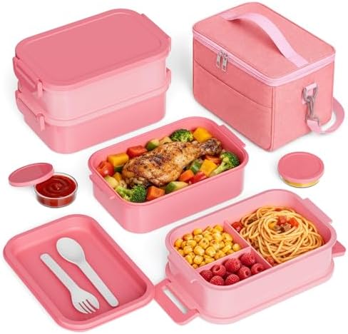 Jelife Bento Box Adult Lunch Box with Lunch Bags for Girls Women, Pink