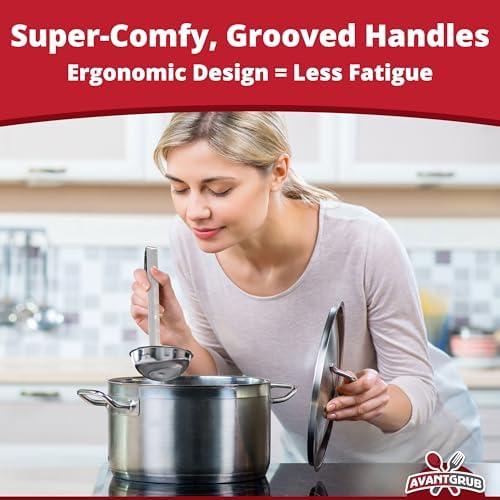 Super Sturdy, Ergonomic 1 Oz. Soup Ladle 1 Pk. Stainless Steel Ladles with Long Handles. Best Kitchen Accessories for Stirring, Portioning and Serving Soups, Chili and Stew in Restaurants and at Home