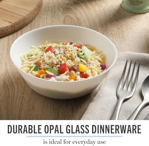 Martha Stewart Opalton 6-Piece 6-Inch Soup and Cereal Bowls – Lightweight, Chip and Break Resistant Opal Glass Bowls for Everyday Use