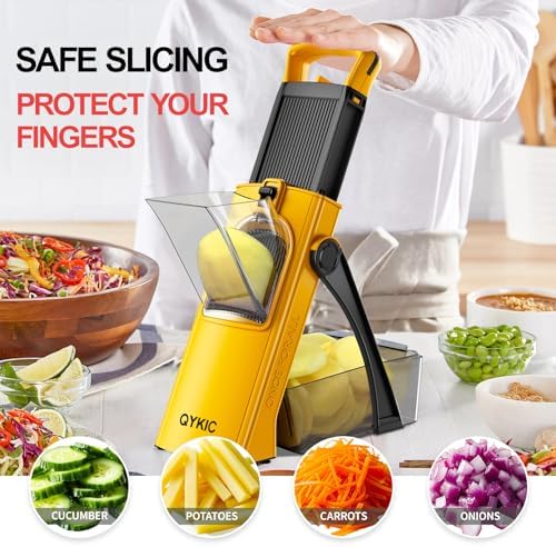 QYKIC Mandoline Slicer for Kitchen, Adjustable 0.1-8mm (6 in 1 Yellow)