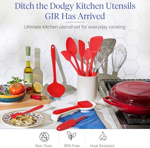GIR: Get It Right 10-Piece Silicone Ultimate Kitchen Utensil Set – Spatulas, Ladle, Flip, Spoons, Whisk, Peeler & Spoonula – Nonstick, Non-Toxic, Heat-Resistant – Red