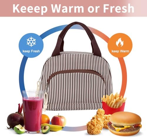 Lunch Bag Women Lunch Box for Women Adult Cute Insulated Lunch Bag Small Cooler Lunch Tote Bags for Work Picnic Travel (Coffee Stripes)