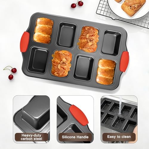 Mini Loaf Pans 8 Cavity Loaf Baking Pans With Silicone Handle Black