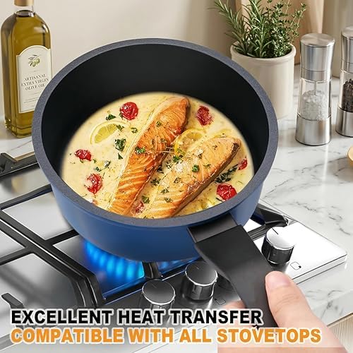 Nonstick Sauce Pan with Lid,1.5QT, PFOA Free,Black