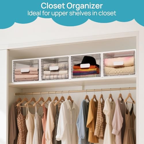 Vtopmart 4 Pack White Stackable Storage Drawers 15QT