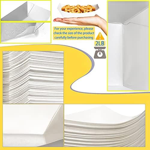 100 Pack 2lb Kraft Paper Food Trays, Waterproof Heavy-Duty Paper Food Boats Disposable Serving Baskets Trays for Fries Sandwiches Burgers Hot Dogs Taco BBQ Popcorn Picnic Wedding Party (White)