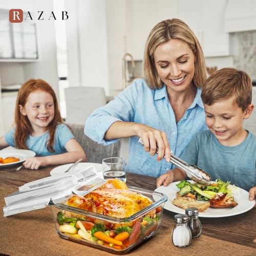 Razab 2700ml / 91Oz / 11.5 Cups Large Glass Food Storage Containers with Lids - Glass Meal Prep Containers for Roasting & Storing Leftover, Glass Lunch Container, Microwave & Oven Safe