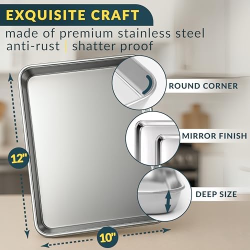 Stainless Steel Cookie Sheet Set of 2, 12" Quarter Baking Sheet Pans