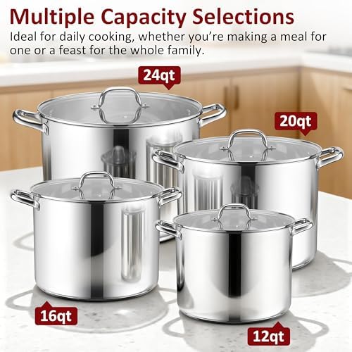 Herogo 20-Quart 18/10 Stainless Steel Stock Pot with Lid, Large Heavy Duty Soup Pot Compatible with Electric, Gas, Induction and Gas Cooktops, Non-Toxic & Corrosion Resistant, Dishwasher Safe