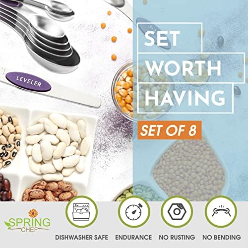 Spring Chef Stainless Steel Magnetic Measuring Spoons Set of 8, Purple