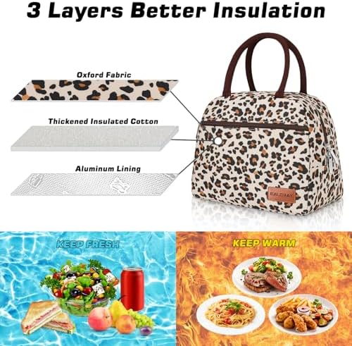 BALORAY Lunch Bag for Women Men Adult Lunch Box (Zipper Leopard), M