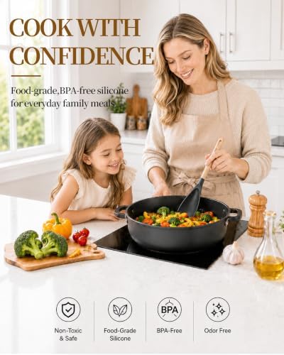 Astercook Cooking Spoon, 2 Pack, Nonstick Safe Silicone Spatula