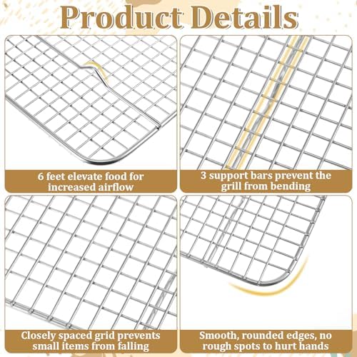 3 Pack Cooling Racks, 16.5 x 11.8 Inch Stainless Steel Cooling and Baking Rack Set 1/2 Sheet Baking Racks for Oven Cooking Roasting Grilling Heavy Duty Tight-Wire Metal Mesh Oven Rack, Dishwasher Safe