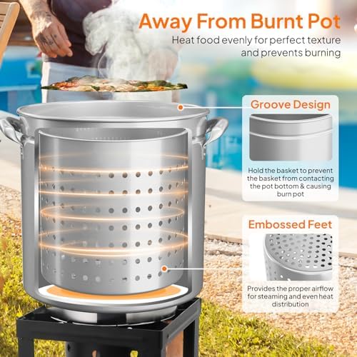 ROVSUN 50-Quart Stainless Steel Turkey Fryer & Seafood Boil Pot with Basket, Lid & Hook, Large Stock Pot for Outdoor Cooking of Turkey, Crawfish, Crab, Lobster & Shrimp