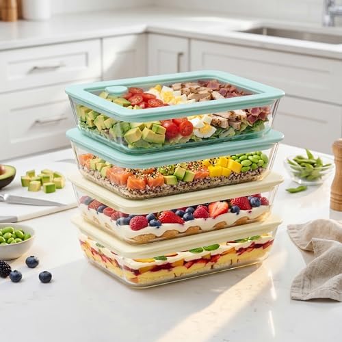 Urban Green Glass Food Container Set with Glass Lid, 4 Pack, Food Storage Containers with Airtight Lid, LeakProof, 100% Plastic Free, Meal Prep Container Set