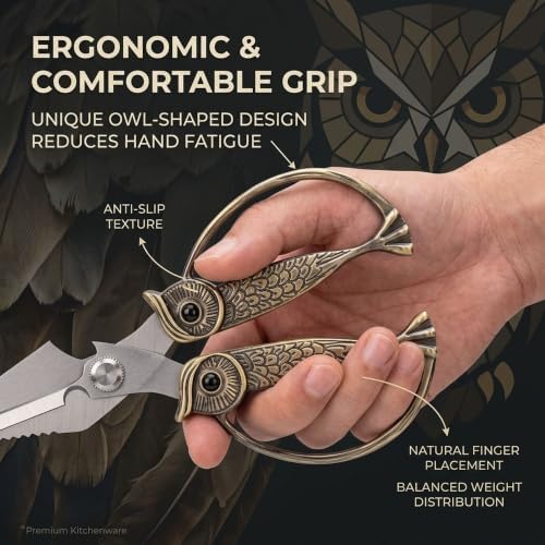 XSNBRD Heavy Duty Kitchen Scissors Bronzed Stainless Steel Owl Shears Large