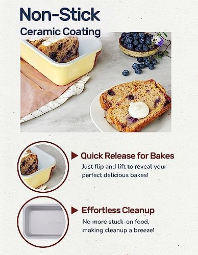 LeGourmet Nonstick Bread Loaf Pan 9 X 5 Inch, Ceramic Coating, Non-Toxic, Rust Resistant Aluminized Steel, Perfect 1 lb Baking Dish for Meatloaf, Pound Cake & Brownie (Rosemary 2pcs)