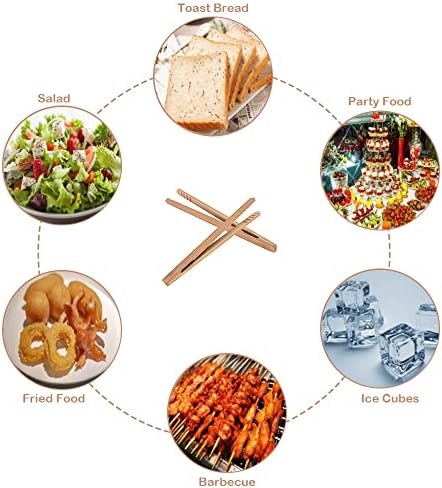 Bamboo Toast Tongs, 7 Inches Mini Wood Cooking Tong with Anti-slip Design Great for Serving Food/Toaster/Bread & Pickles/Sugar/Barbecue,Small Kitchen Tongs Multi-use for Salad, Grilling, Frying(4)