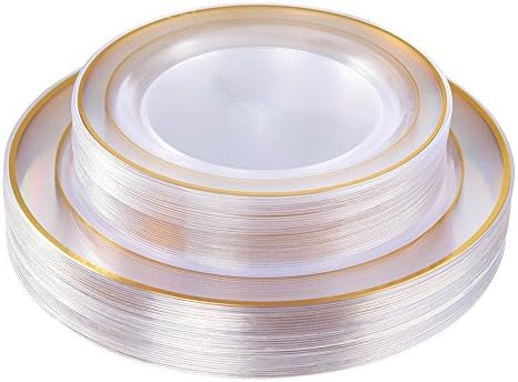 I00000 60 Pcs Clear Gold Plastic Plates, Premium Disposable Party Plates