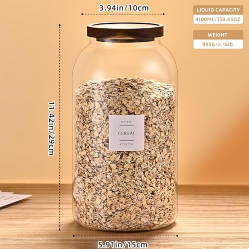 2 PCS Large Glass Jar With Lid，Glass Food Storage Jars for Flour,Sugar,Coffee,Rice, Walnut，Nutsand More(1 gallon/4000 ml)