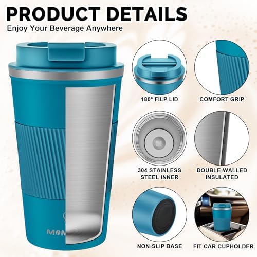 MOMSIV 17oz Travel Coffee Mug, Insulated Coffee Cup with Leakproof Lid