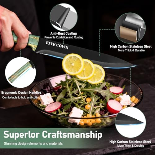 16-Piece Kitchen Knife Block Set with Cutting Board - German Stainless Steel Knives, Built-In Sharpener, Dishwasher Safe, Anti-Slip Handle - All-in-One Cutlery Set for Home/Kitchen (Cyan)
