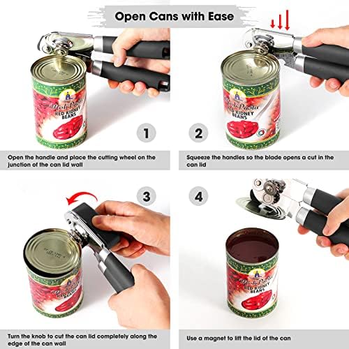 Beneno Heavy Duty Hand Can Opener Manual with Magnet Lid Remover, Black