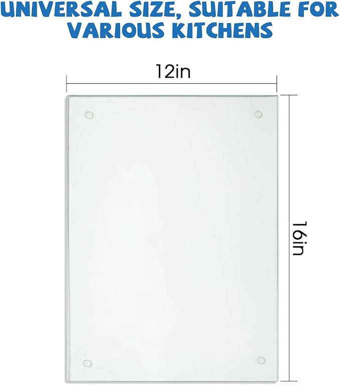 Tempered Glass Cutting Board,Durable Shatter Resistant, Dishwasher Safe,Clear Glass with Rubber Feet,Scratch Resistant, Heat Resistant, Non-Slip, Extra Large 12" X16"