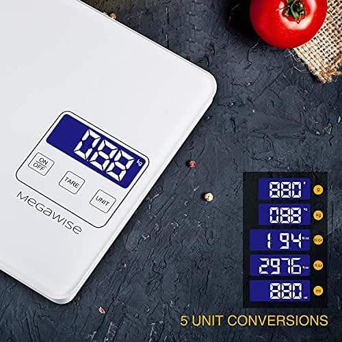 MEGAWISE Digital Kitchen Scale, 33 lb, Rechargeable, 1 g/0.04 oz, White