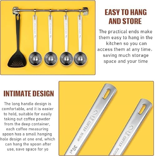 Geiserailie 8 Pcs 2 Tablespoon Scoops with Long Handle, 30 ml Stainless Steel Measuring Spoon for Coffee Milk Fruit Powder, Loose Tea Dry, Spice Jar, Cooking Baking, and Other Dry Goods